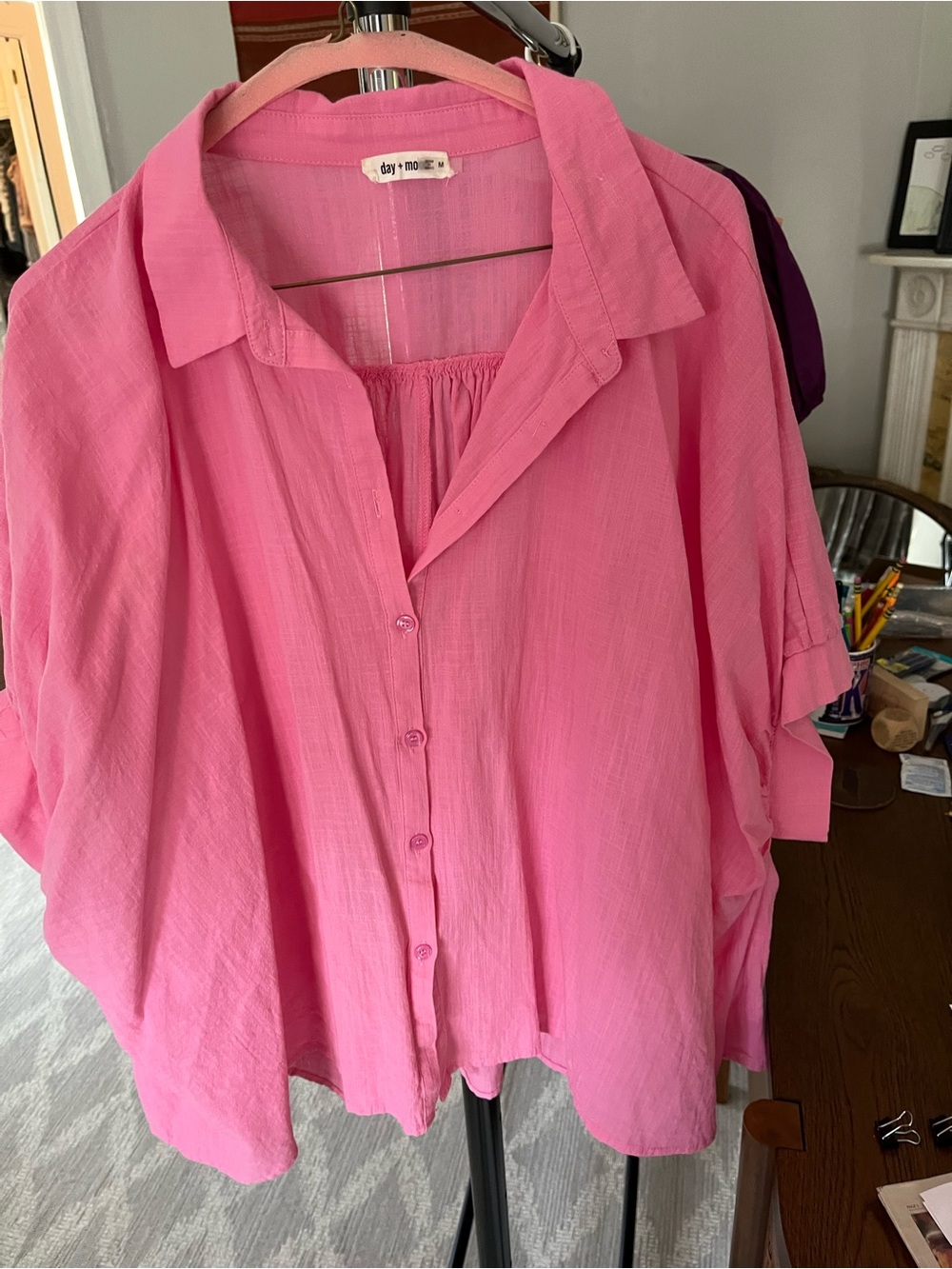 by & by Pink Button-Front Relaxed Collar Blouse